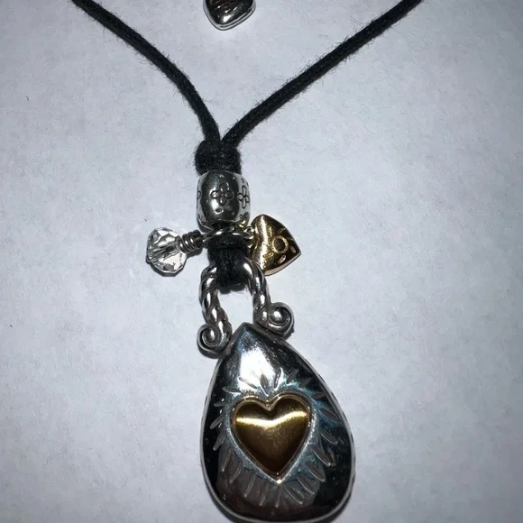 Brighton Black Cord Necklace with Silver and Gold Heart Pendant - Picture 2 of 5